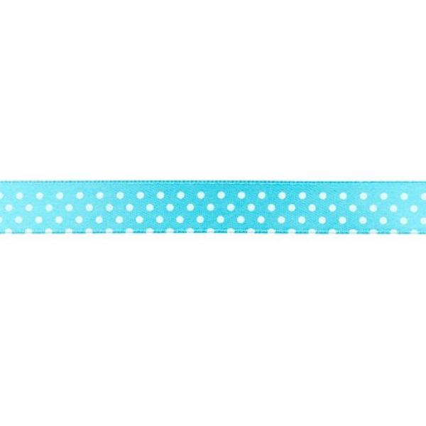 Satinband 15mm Breit mit Weißen Punkten Ø 3mm in Aqua